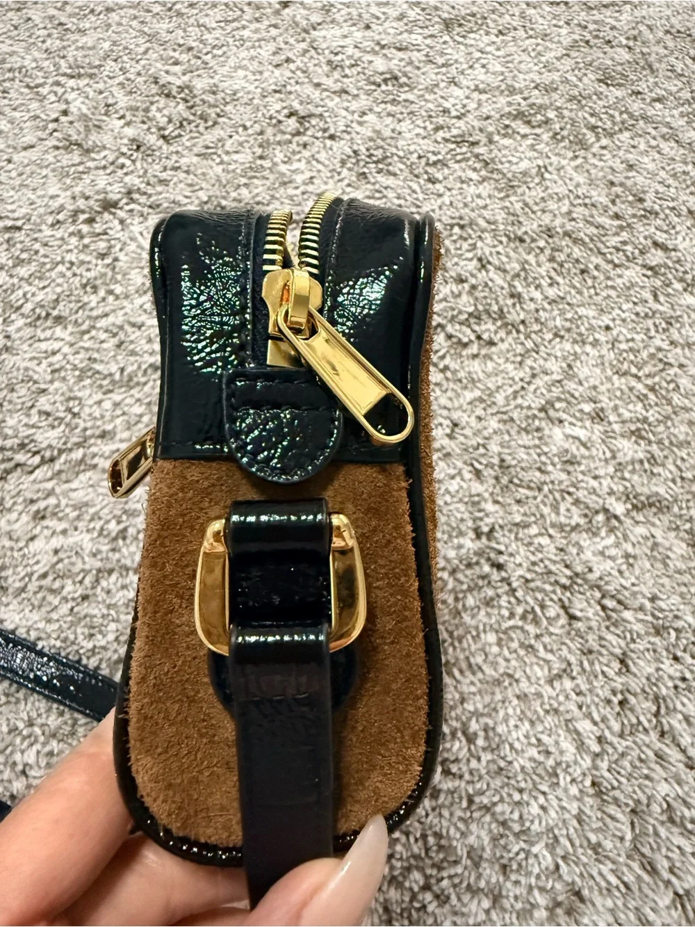 Gucci Ophidia Small Brown Suede Crossbody Camera Bag w/ Green-Red Stripe